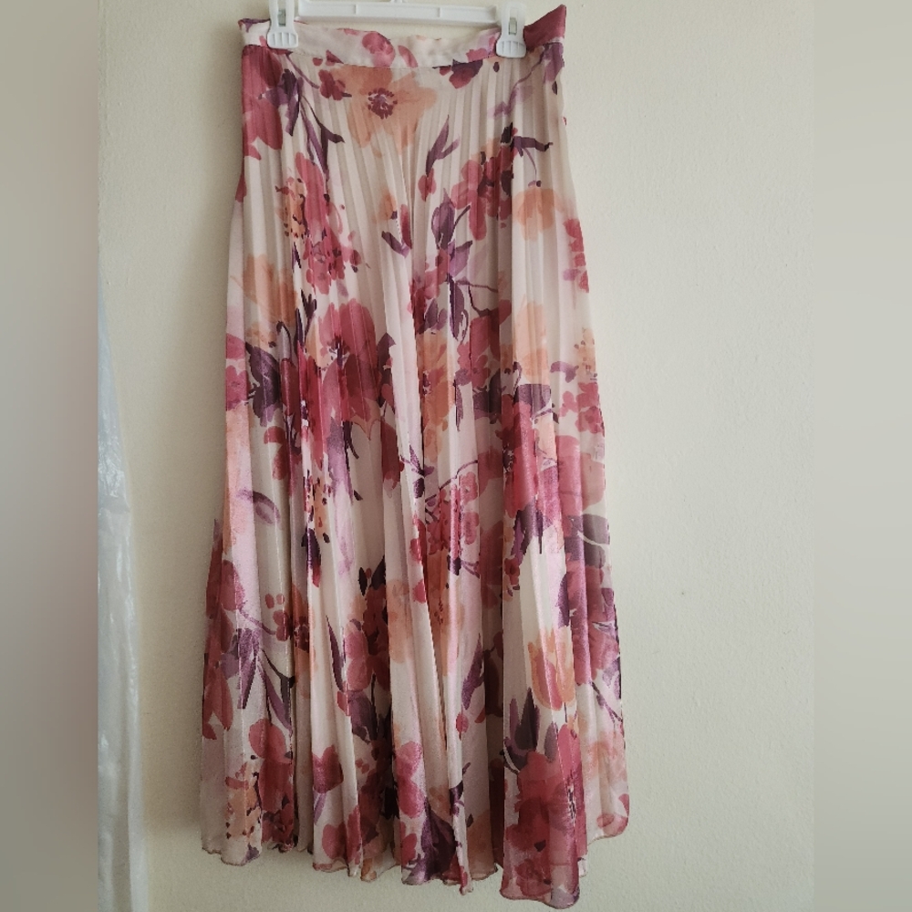 Zara floral pleated midi skirt multicolored pink BNWT - Picture 5 of 14